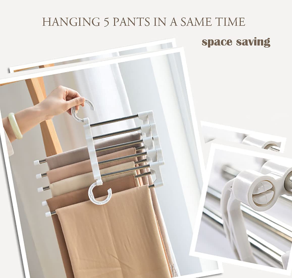 2 Pack Stainless Steel Adjustable 5 in 1 Pants Hangers Non-Slip Space Saving 32x14x12.5 cm - SuperSaverAU - view 4