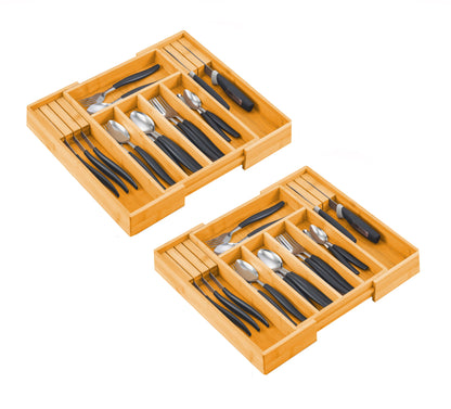 Bamboo Expandable Drawer Organizer 2 Pack, 35x25x12 cm, Knife Block Holder