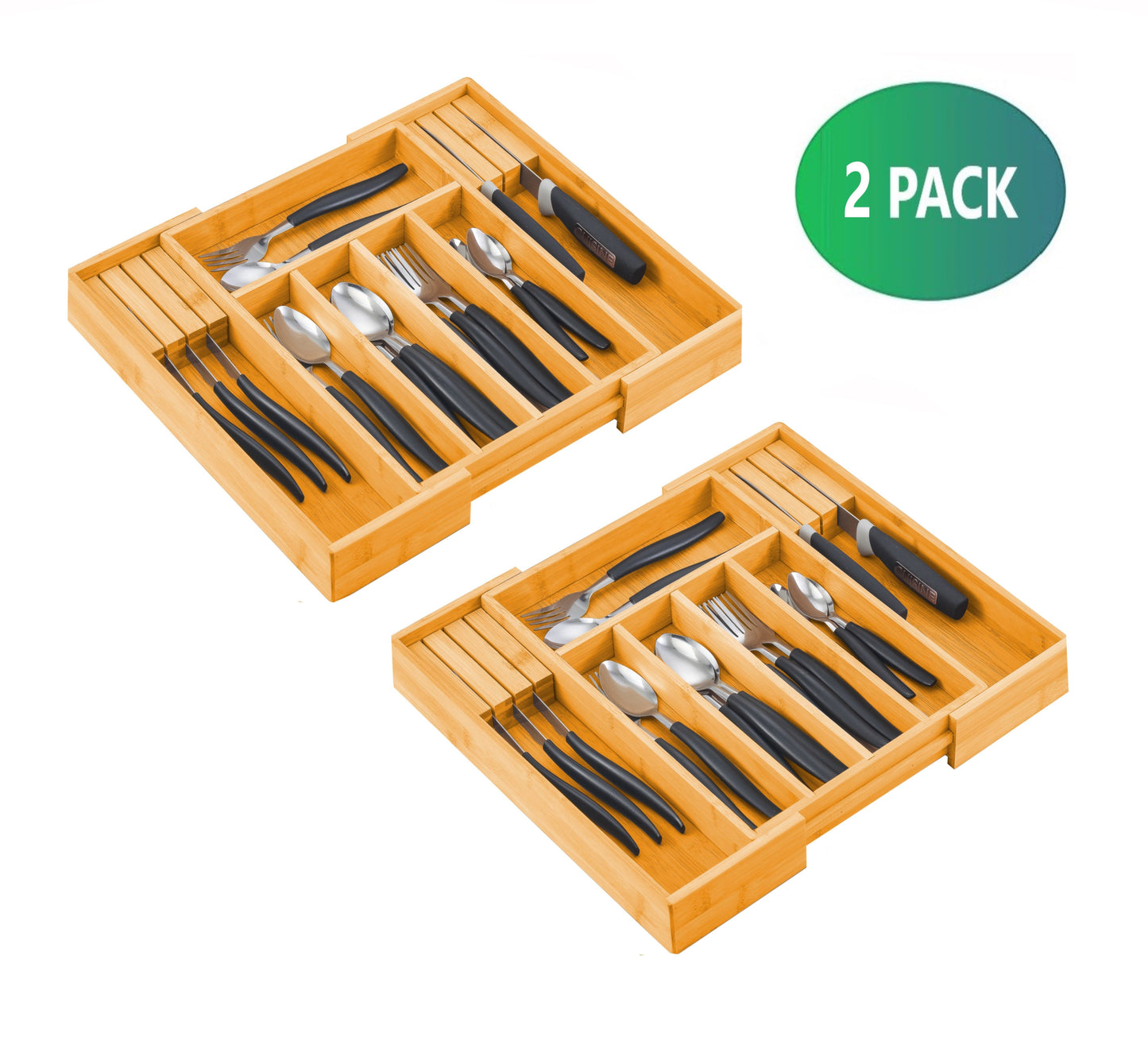 Bamboo Expandable Drawer Organizer 2 Pack, 35x25x12 cm, Knife Block Holder