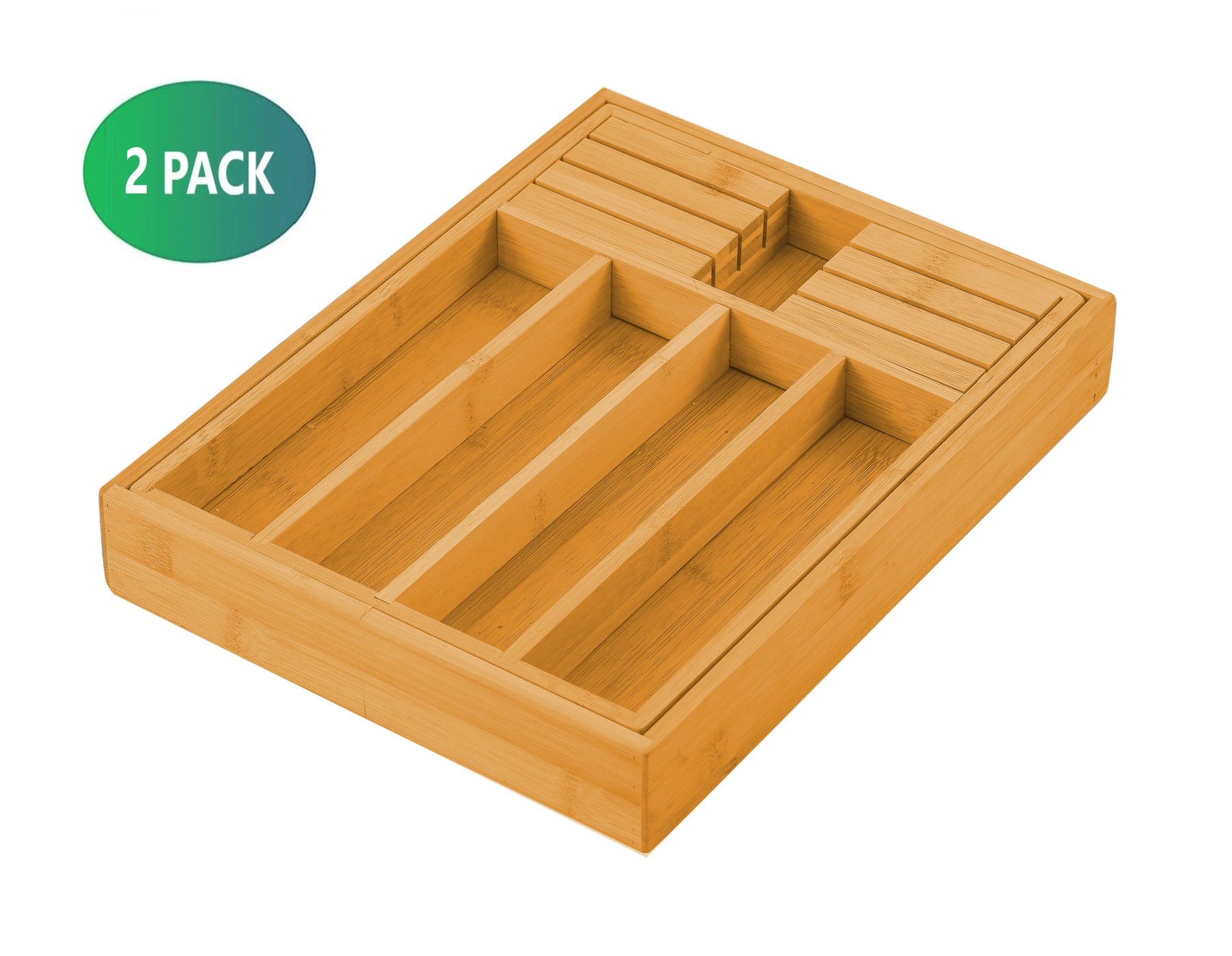 Bamboo Expandable Drawer Organizer 2 Pack, 35x25x12 cm, Knife Block Holder - SuperSaverAU - view 6