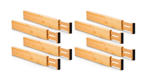 Premium Bamboo Adjustable Kitchen Drawer Dividers - Large, 8 Pack