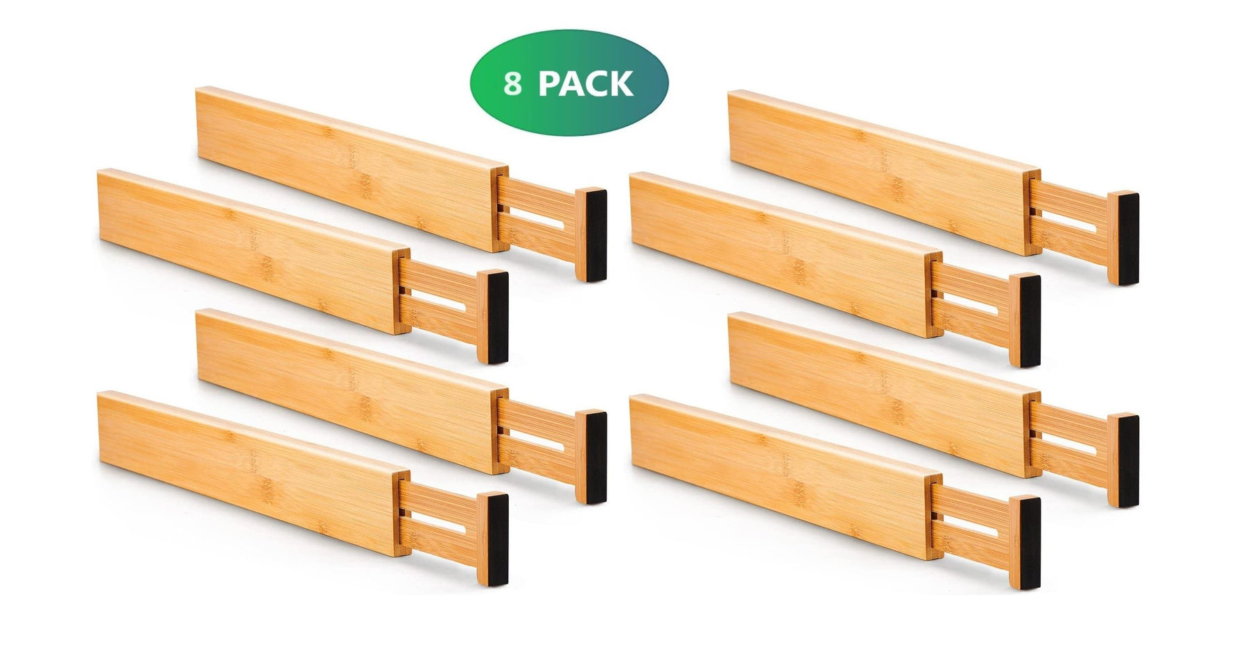 Premium Bamboo Adjustable Kitchen Drawer Dividers - Large, 8 Pack