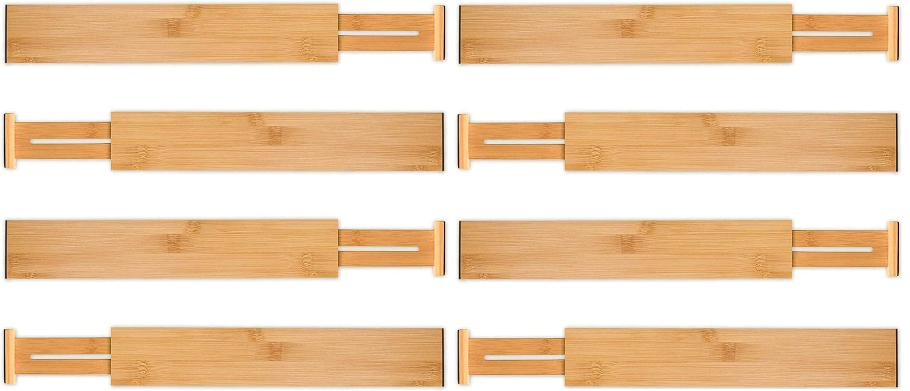 Premium Bamboo Adjustable Kitchen Drawer Dividers - Large, 8 Pack