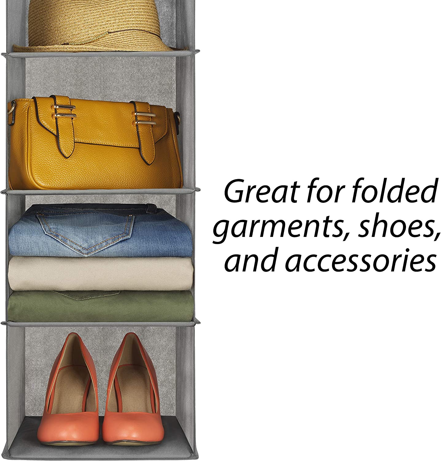 Premium 5-Tier Hanging Closet Organiser - Grey, 2 Pack