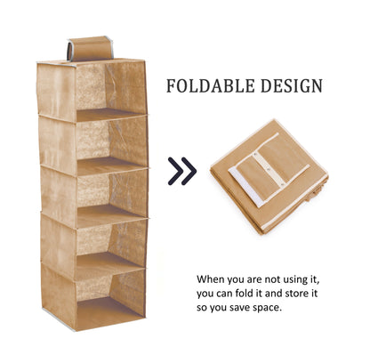 5-Tier Hanging Closet Organizer - 3 Pack, Durable Non-Woven, 30x30x9 cm, Beige