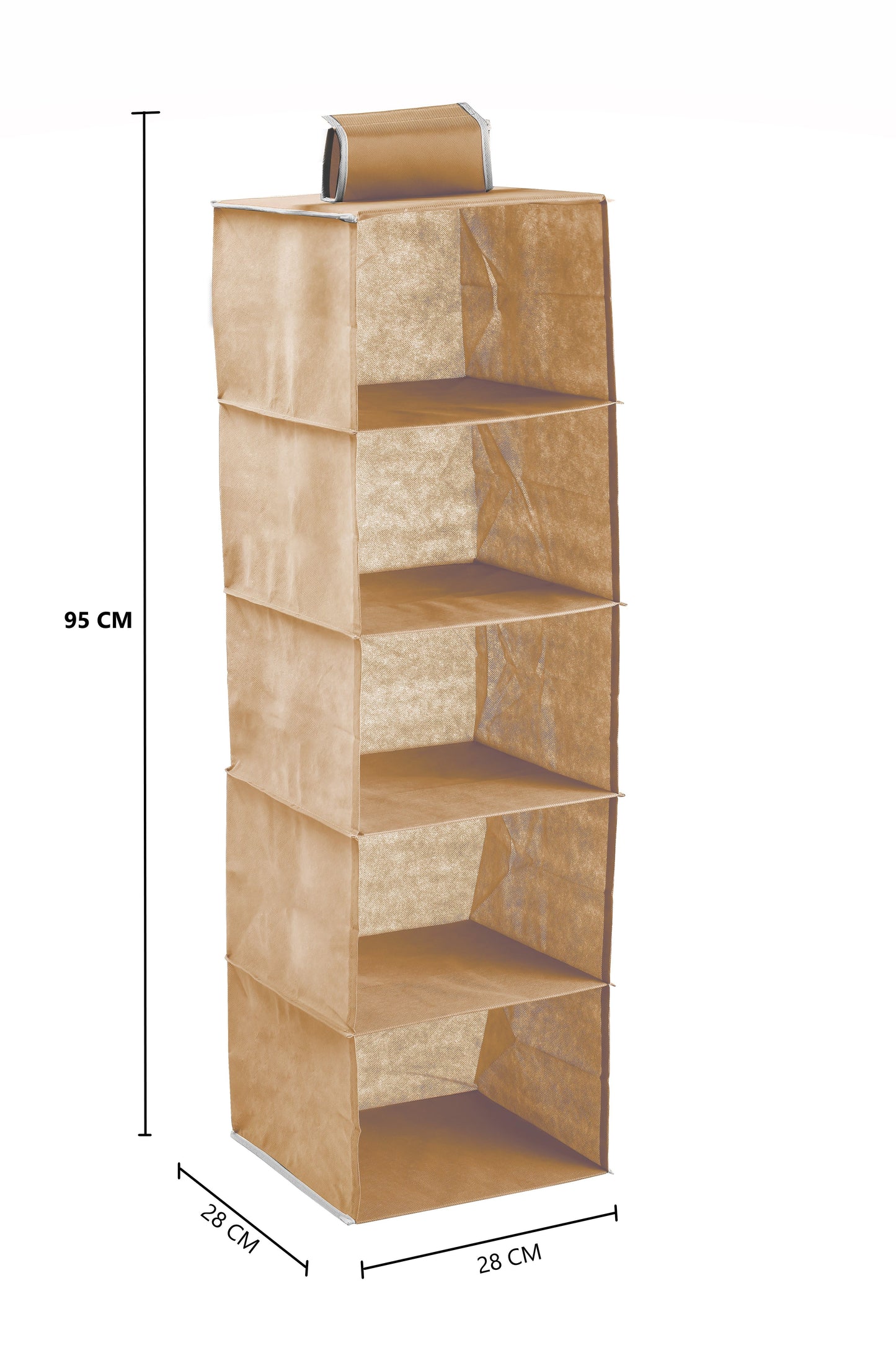 5-Tier Hanging Closet Organizer - 3 Pack, Durable Non-Woven, 30x30x9 cm, Beige