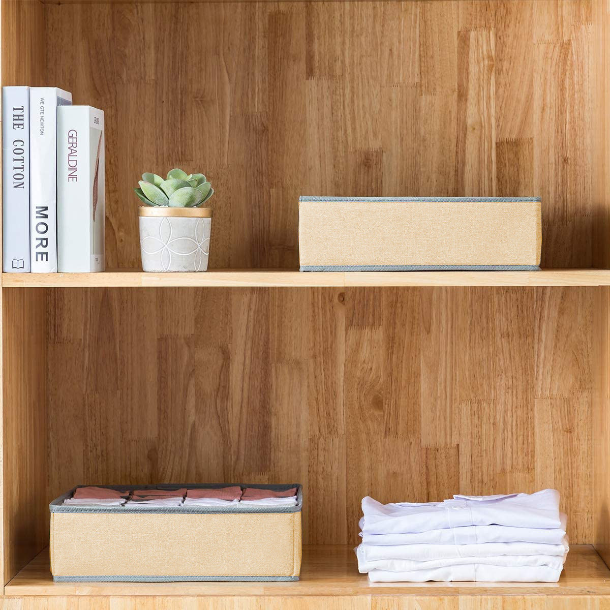 Premium Fabric Drawer Organiser Storage Boxes - Beige, 4 Pack