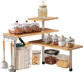 CARLA HOME 3 Tier Corner Shelf 68x38x18 cm, Bamboo Spice Rack with Hooks - SuperSaverAU - view 1
