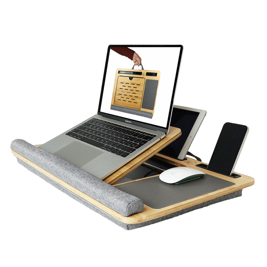 CARLA HOME Bamboo Laptop Lap Desk with Cushion and Angle Adjustable for Office and Home - SuperSaverAU - view 1