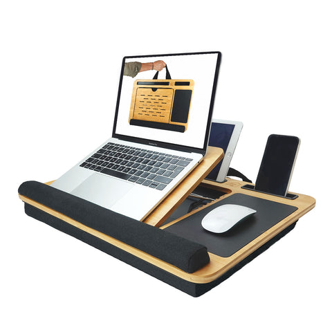 CARLA HOME Bamboo Laptop Lap Desk with Cushion and Angle Adjustable for Office and Home - SuperSaverAU - view 1