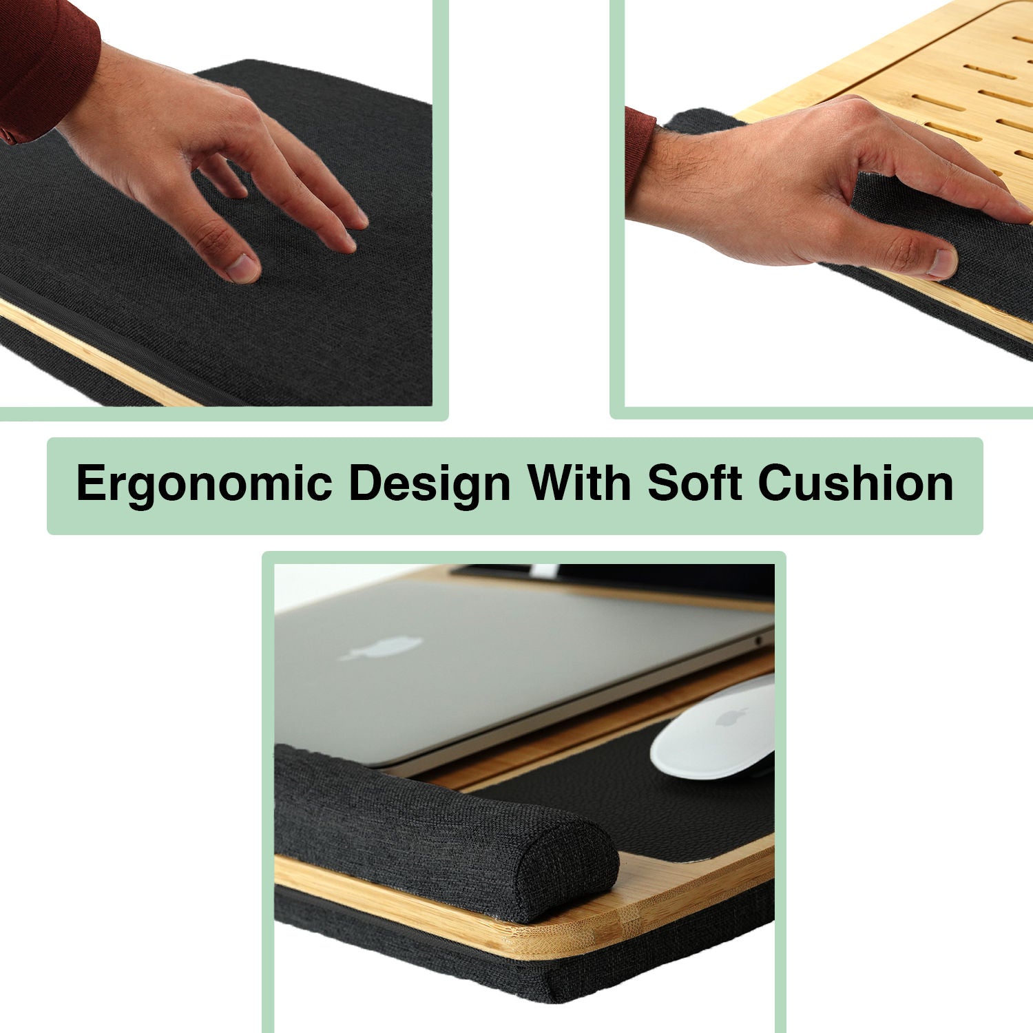 CARLA HOME Bamboo Laptop Lap Desk with Cushion and Angle Adjustable for Office and Home - SuperSaverAU - view 5