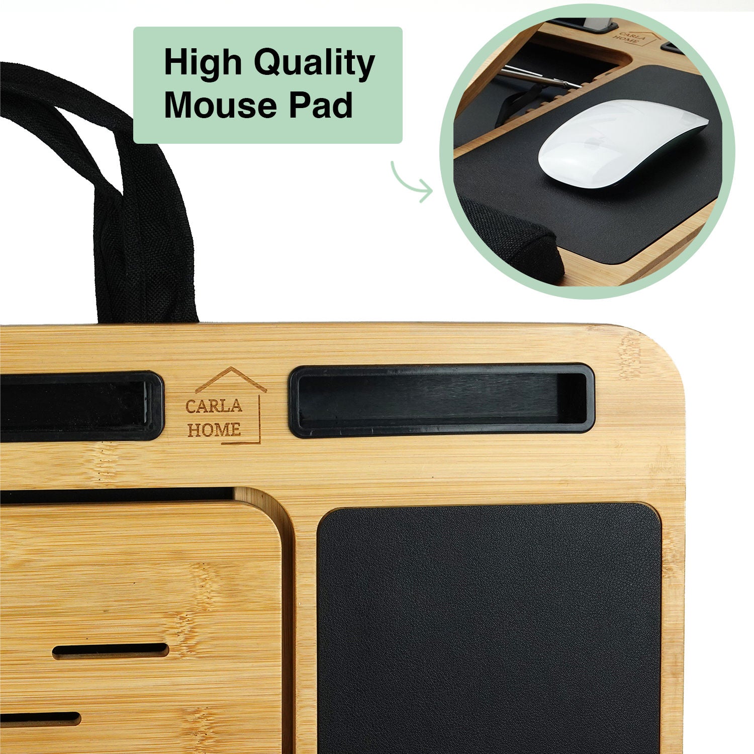CARLA HOME Bamboo Laptop Lap Desk with Cushion and Angle Adjustable for Office and Home - SuperSaverAU - view 7