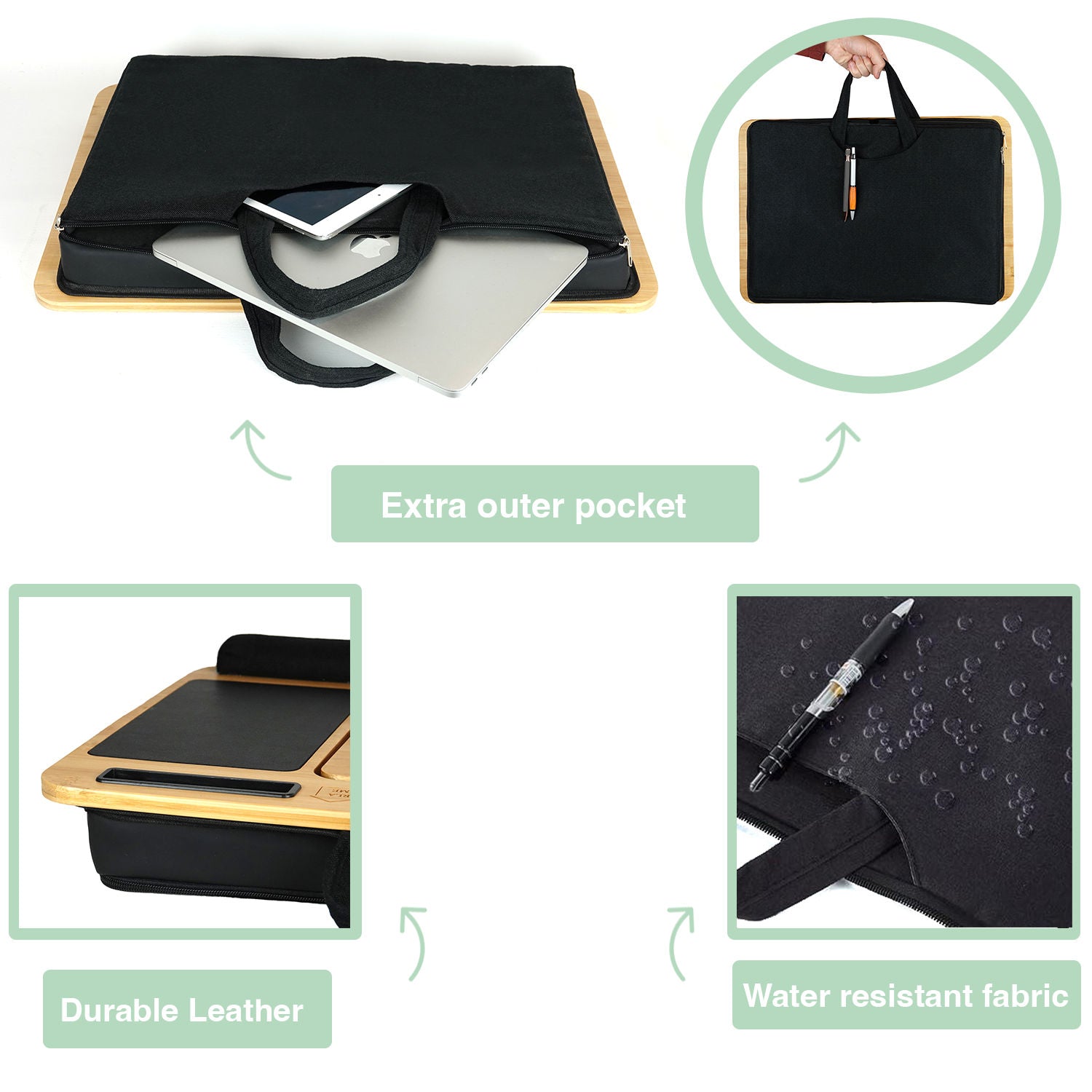 CARLA HOME Bamboo Laptop Lap Desk with Cushion, Angle Adjustable and Sleeve Case Bag for Office and Home - SuperSaverAU - view 5