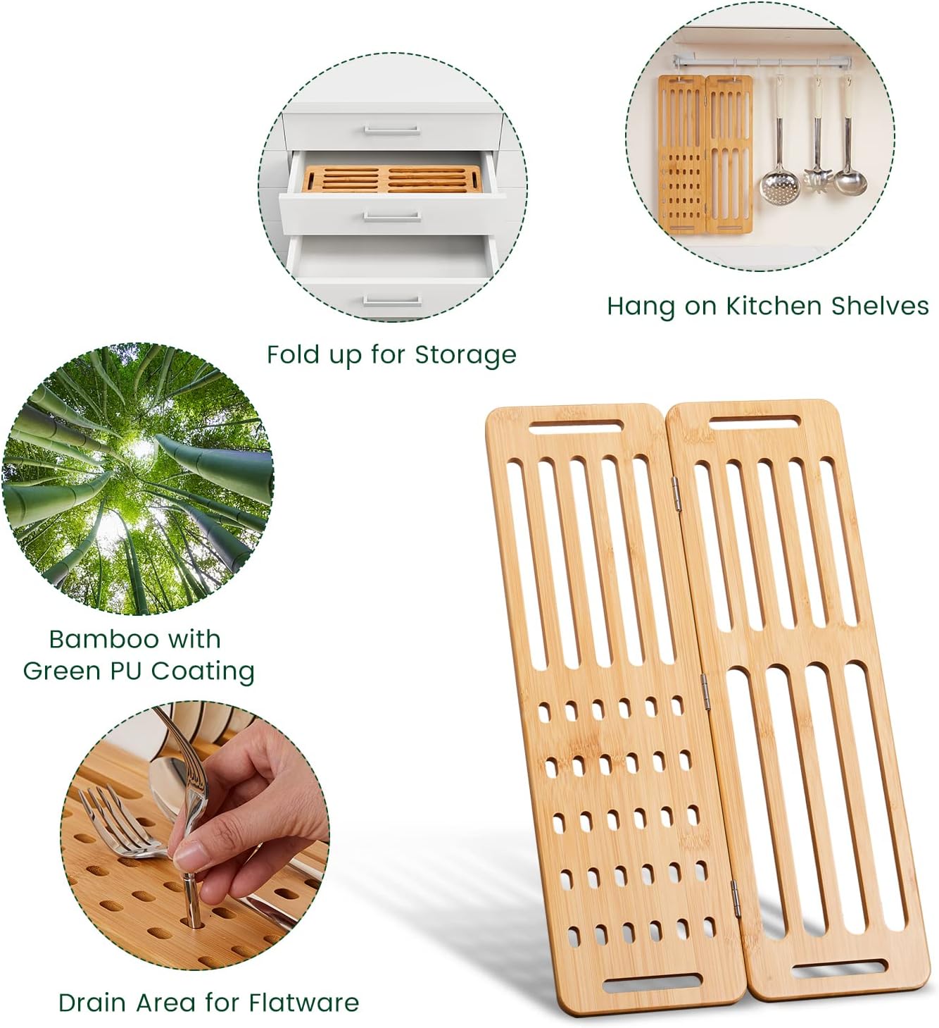 CARLA HOME Foldable Bamboo Dish Drying Rack, 44.5 x 1 x 27 cm, Eco-Friendly - SuperSaverAU - view 2