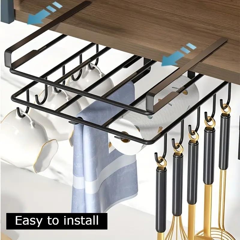 Premium Under Cabinet Cutting Board Holder with Hooks - Stainless Steel