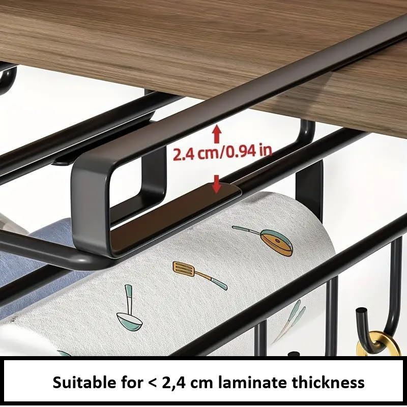 Premium Under Cabinet Cutting Board Holder with Hooks - Stainless Steel