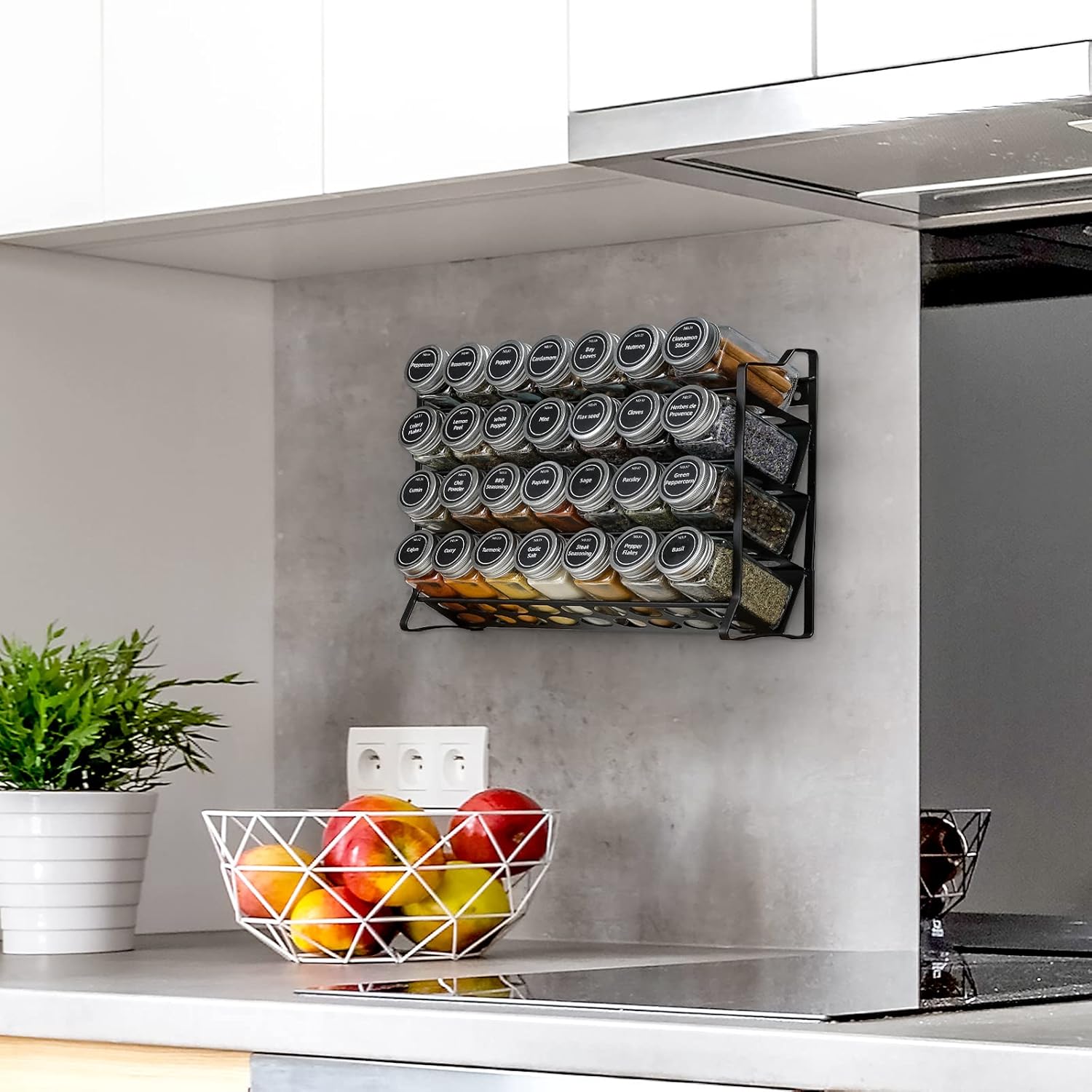 Premium 4-Tier Spice Rack Organiser with 28 Jars & Labels