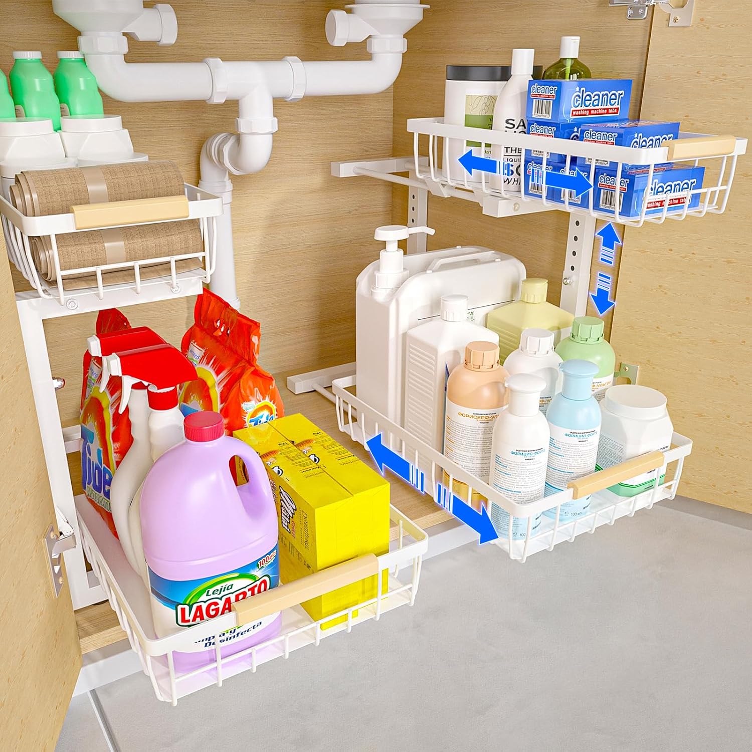 Premium 2-Tier Under Sink Organiser with Slide Rail - 41 x 36 x 30cm