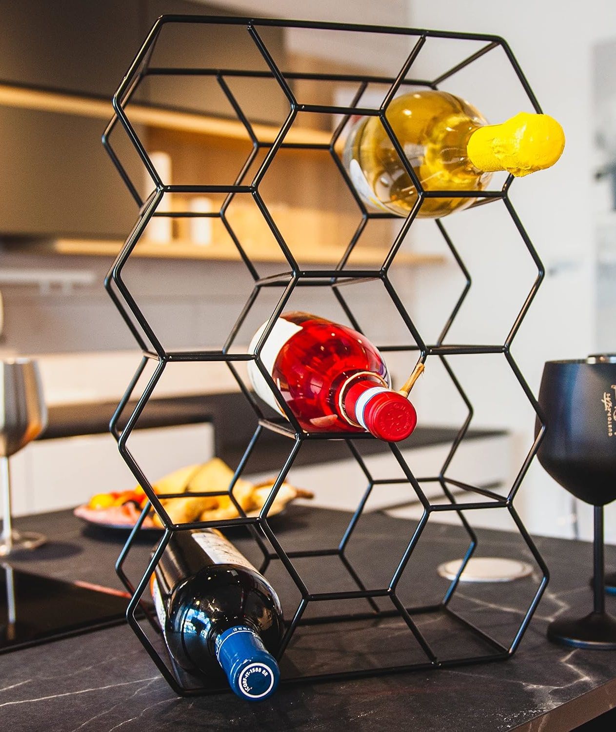14-Bottle Freestanding Modern Metal Countertop Wine Rack