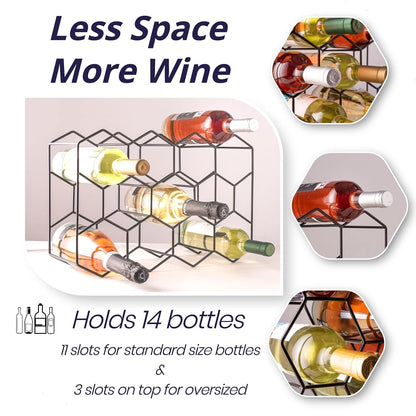 14-Bottle Freestanding Modern Metal Countertop Wine Rack