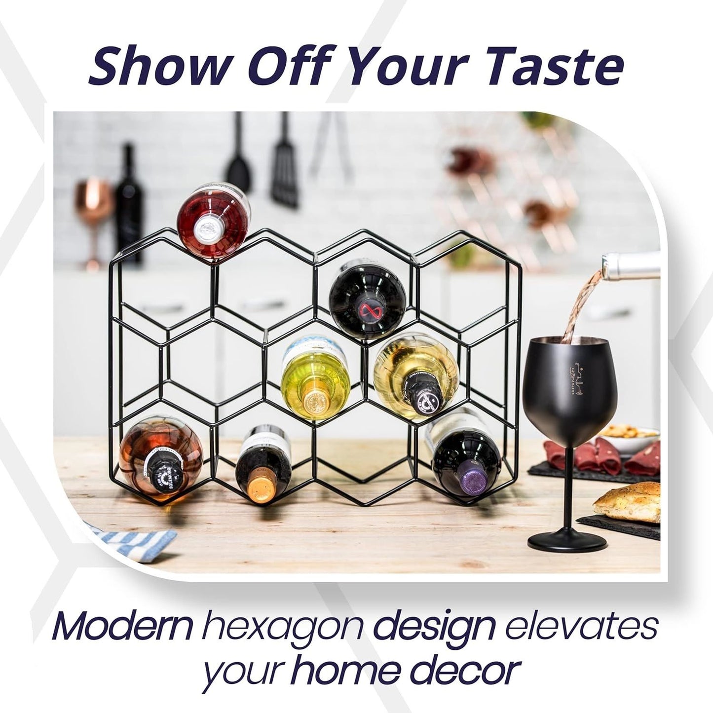 14-Bottle Freestanding Modern Metal Countertop Wine Rack