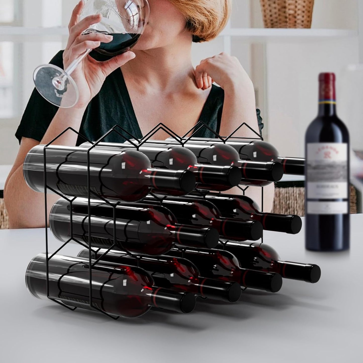 14-Bottle Freestanding Modern Metal Countertop Wine Rack