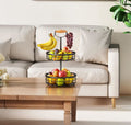 Premium 2-Tier Fruit Basket with Wood Handle & Dual Banana Hooks