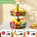 Premium 2-Tier Fruit Basket with Wood Handle & Dual Banana Hooks
