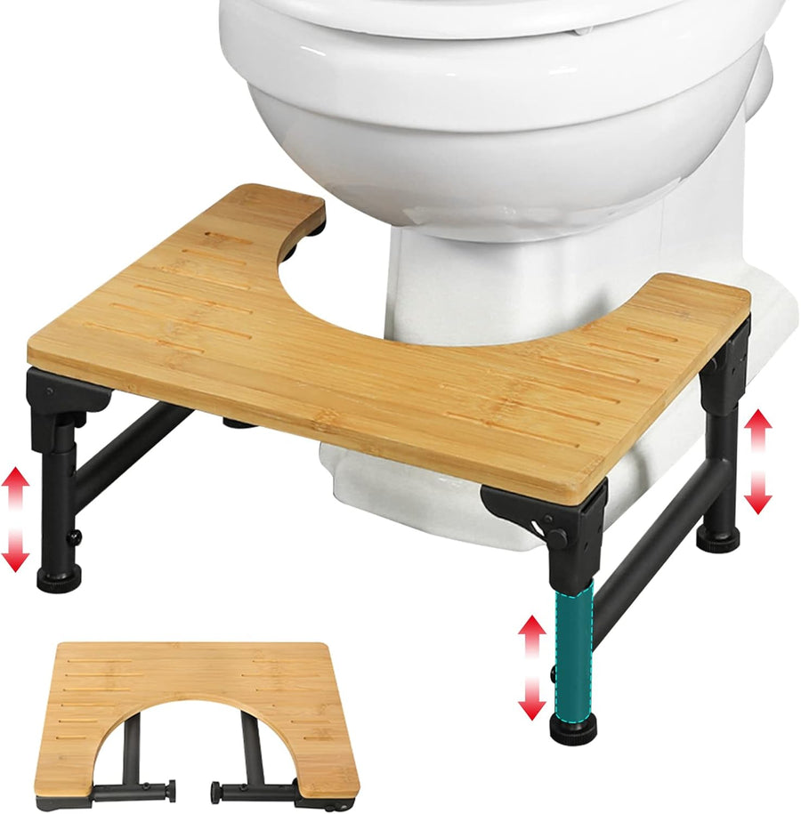 Premium Foldable Bamboo Toilet Stool with Adjustable Height - 18 to 23cm