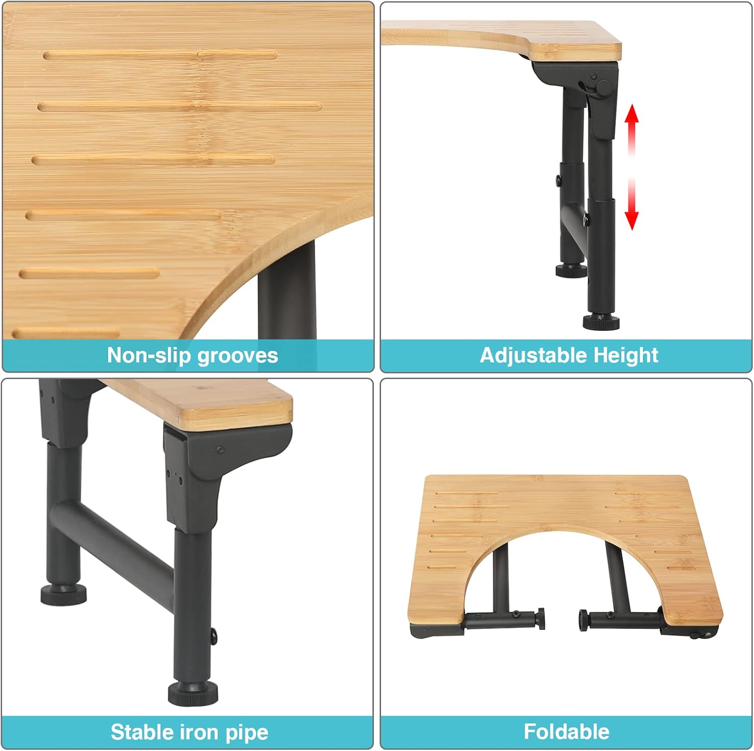 Premium Foldable Bamboo Toilet Stool with Adjustable Height - 18 to 23cm