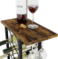 Wine Rack Countertop Holder for 6 Bottles & 2 Glasses - Wooden & Metal - SuperSaverAU - view 2