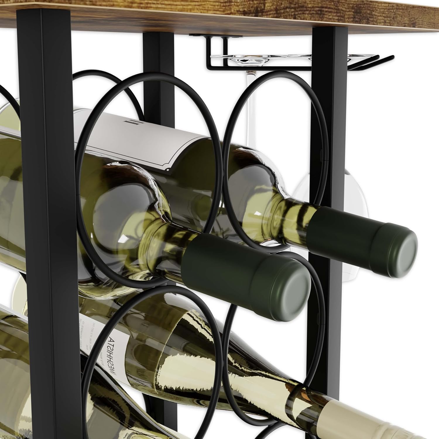 Wine Rack Countertop Holder for 6 Bottles & 2 Glasses - Wooden & Metal - SuperSaverAU - view 5