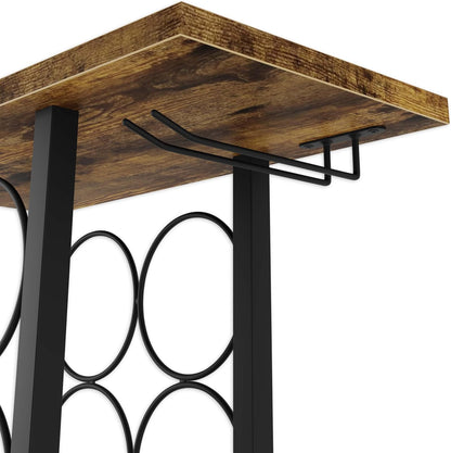 Wine Rack Countertop Holder for 6 Bottles & 2 Glasses - Wooden & Metal