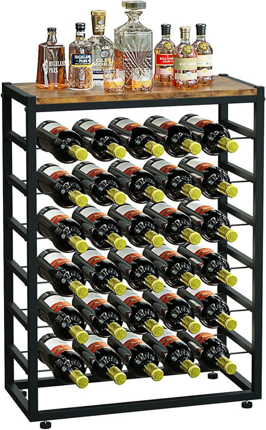 Sturdy 6-Tier Wine Rack Holds 30 Bottles with Wood Top