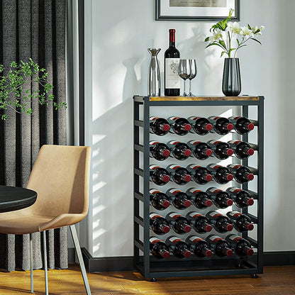 Sturdy 6-Tier Wine Rack Holds 30 Bottles with Wood Top