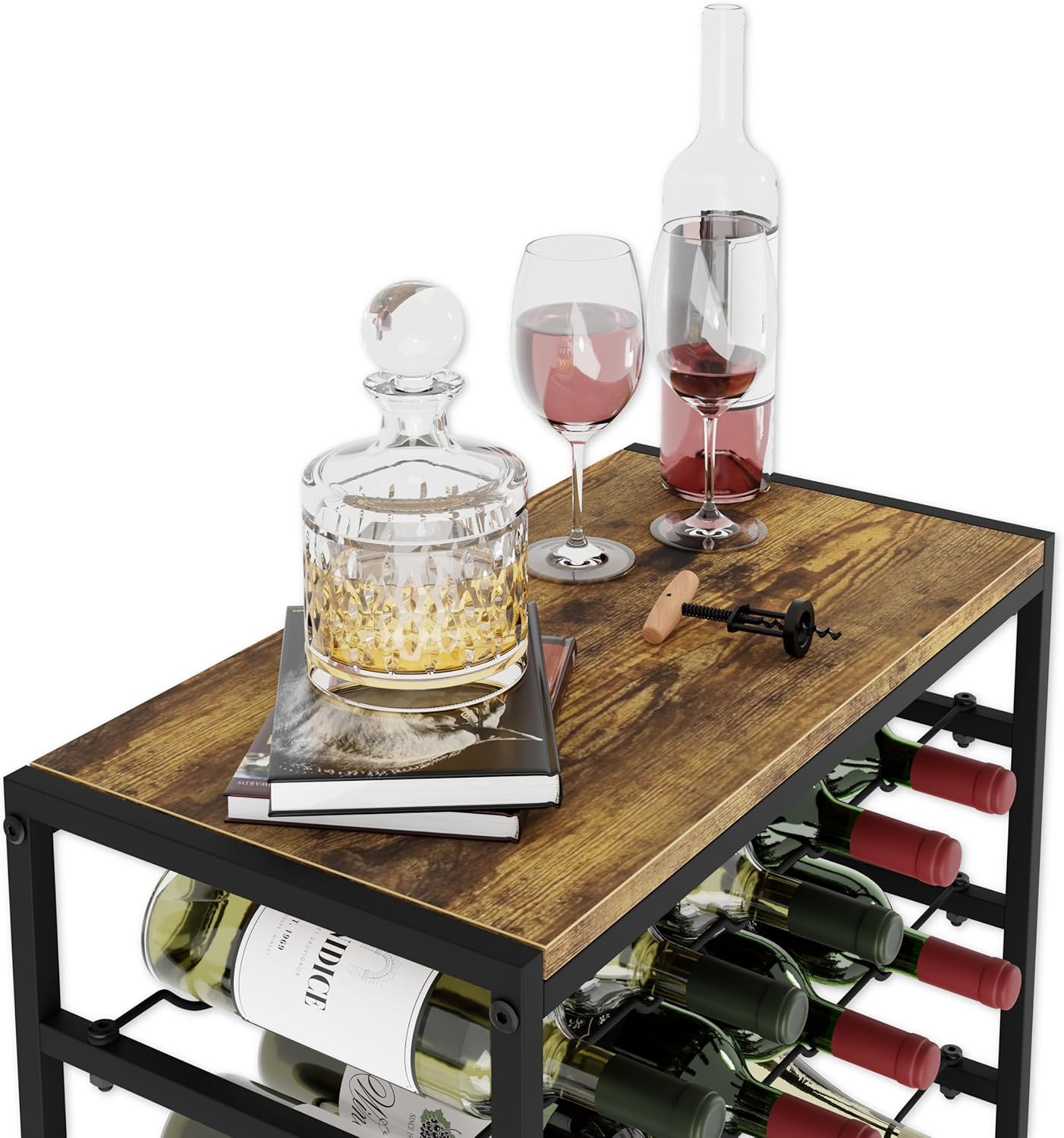 CARLA HOME 6 Tier Freestanding Wine Rack 30 Bottle with Wood Countertop