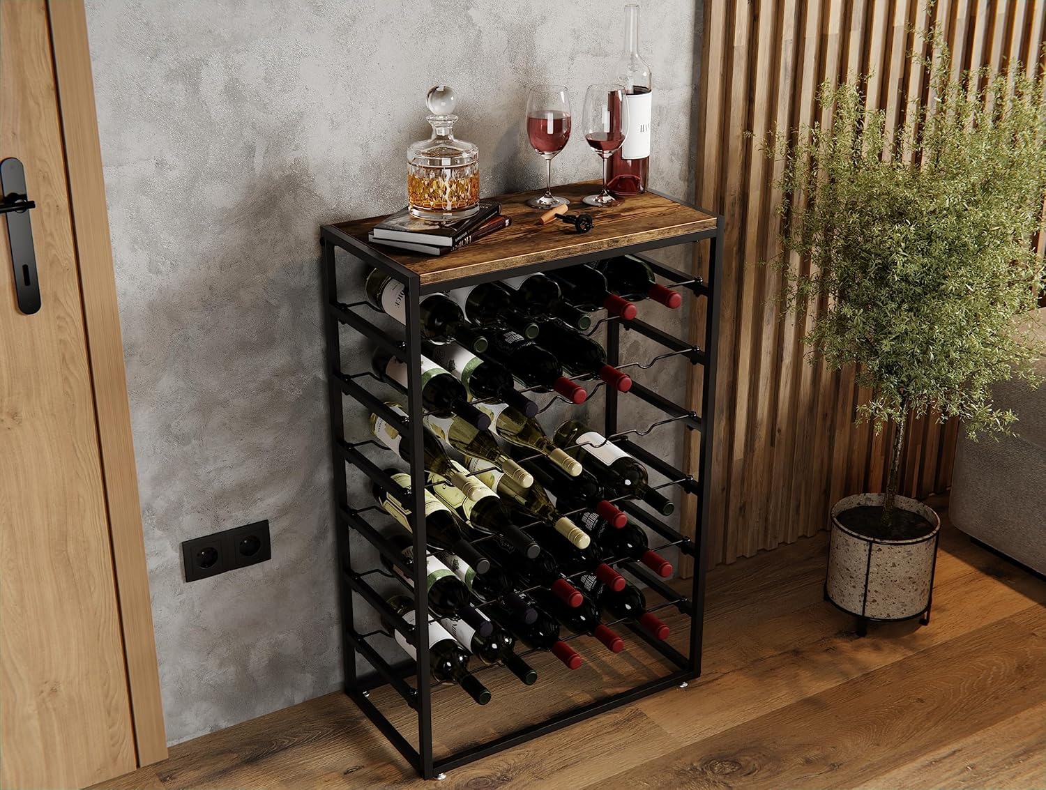 CARLA HOME 6 Tier Freestanding Wine Rack 30 Bottle with Wood Countertop