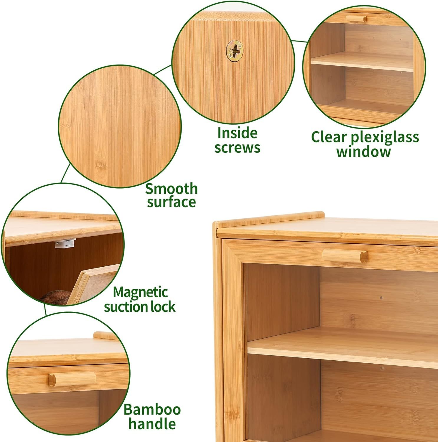 Premium Double Layer Bamboo Bread Box with Transparent Window