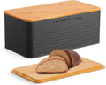 Premium Bread Bin with Bamboo Lid & Chopping Board - Black