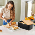 Premium Bread Bin with Bamboo Lid & Chopping Board - Black