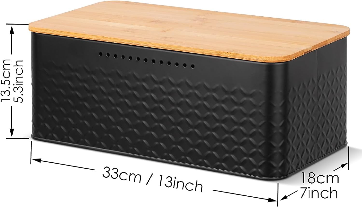 Premium Bread Bin with Bamboo Lid & Chopping Board - Black