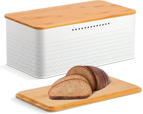 Premium Bread Bin with Bamboo Lid & Chopping Board - Black