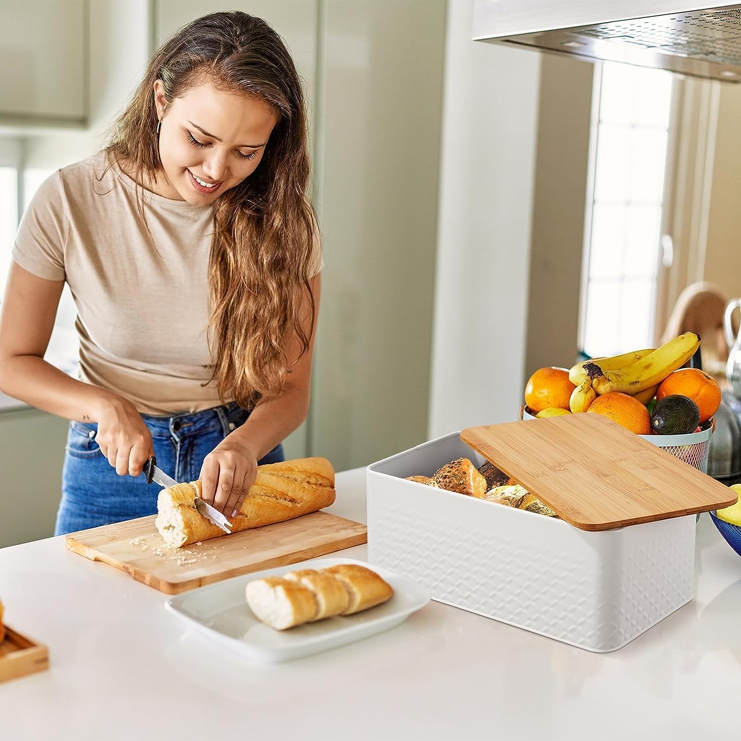 Premium Bread Bin with Bamboo Lid & Chopping Board - Black