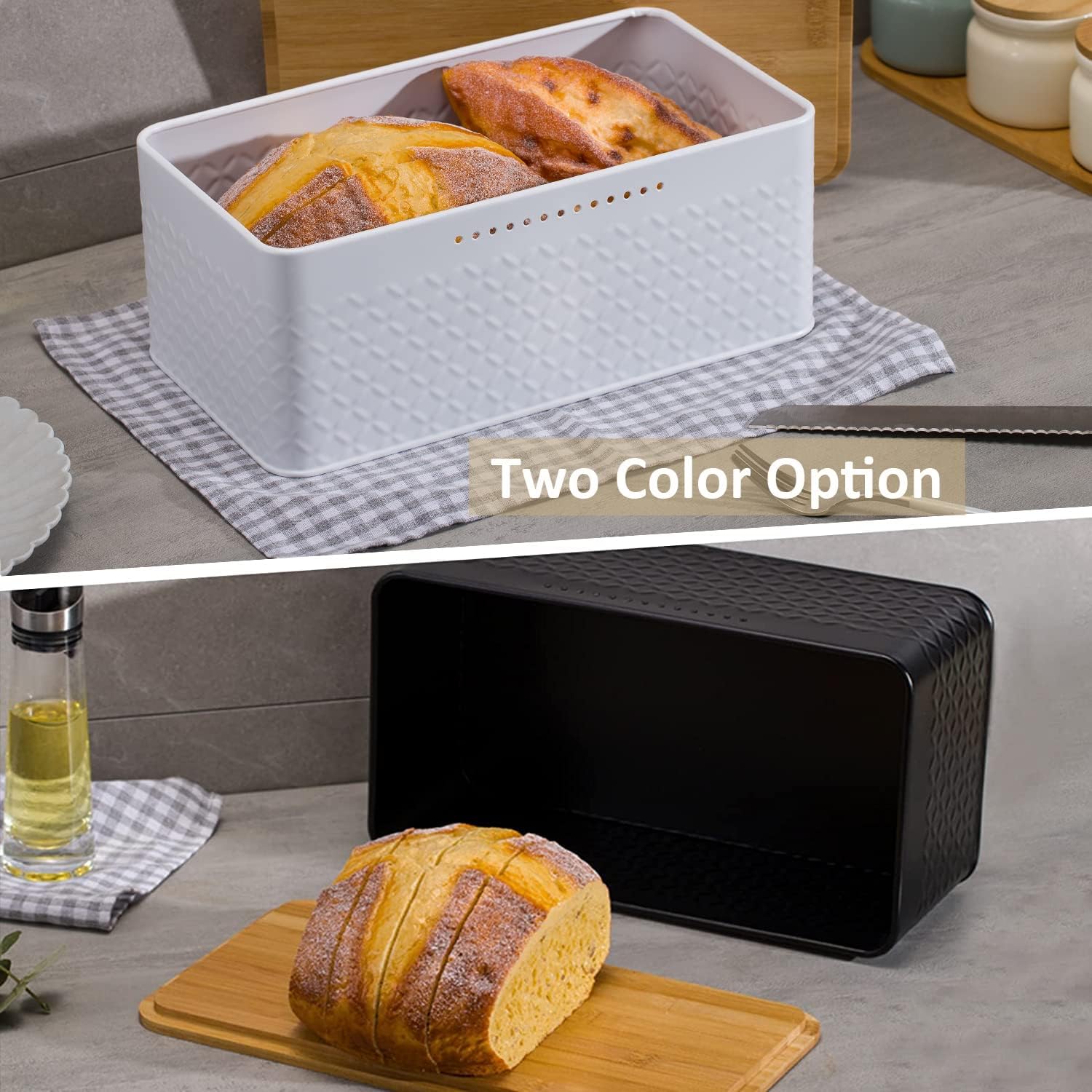 Premium Bread Bin with Bamboo Lid & Chopping Board - Black