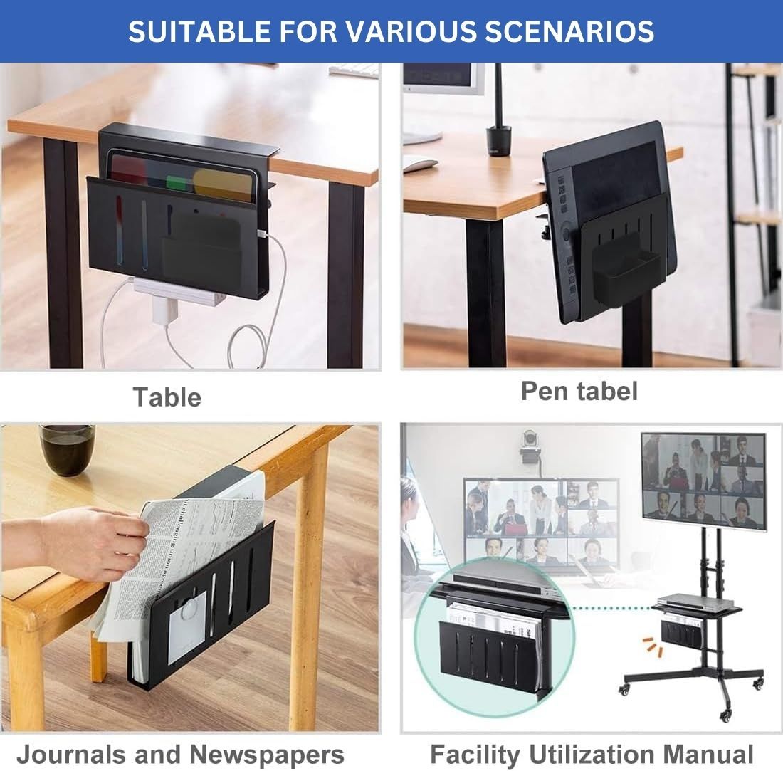 Premium Under Desk Laptop Holder with Cable Tray & Pen Storage