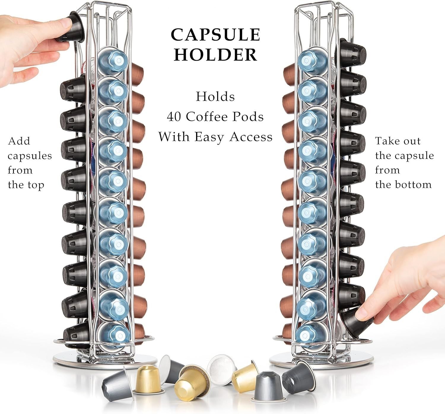 Premium 40 Pod Rotating Coffee Capsule Holder for Nespresso Pods