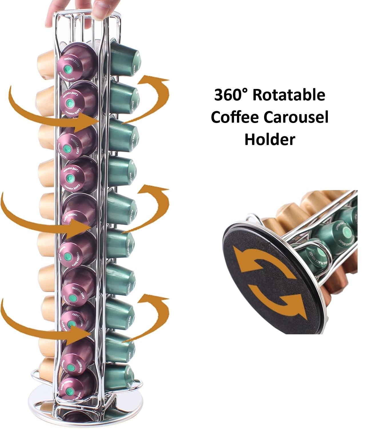 Premium 40 Pod Rotating Coffee Capsule Holder for Nespresso Pods