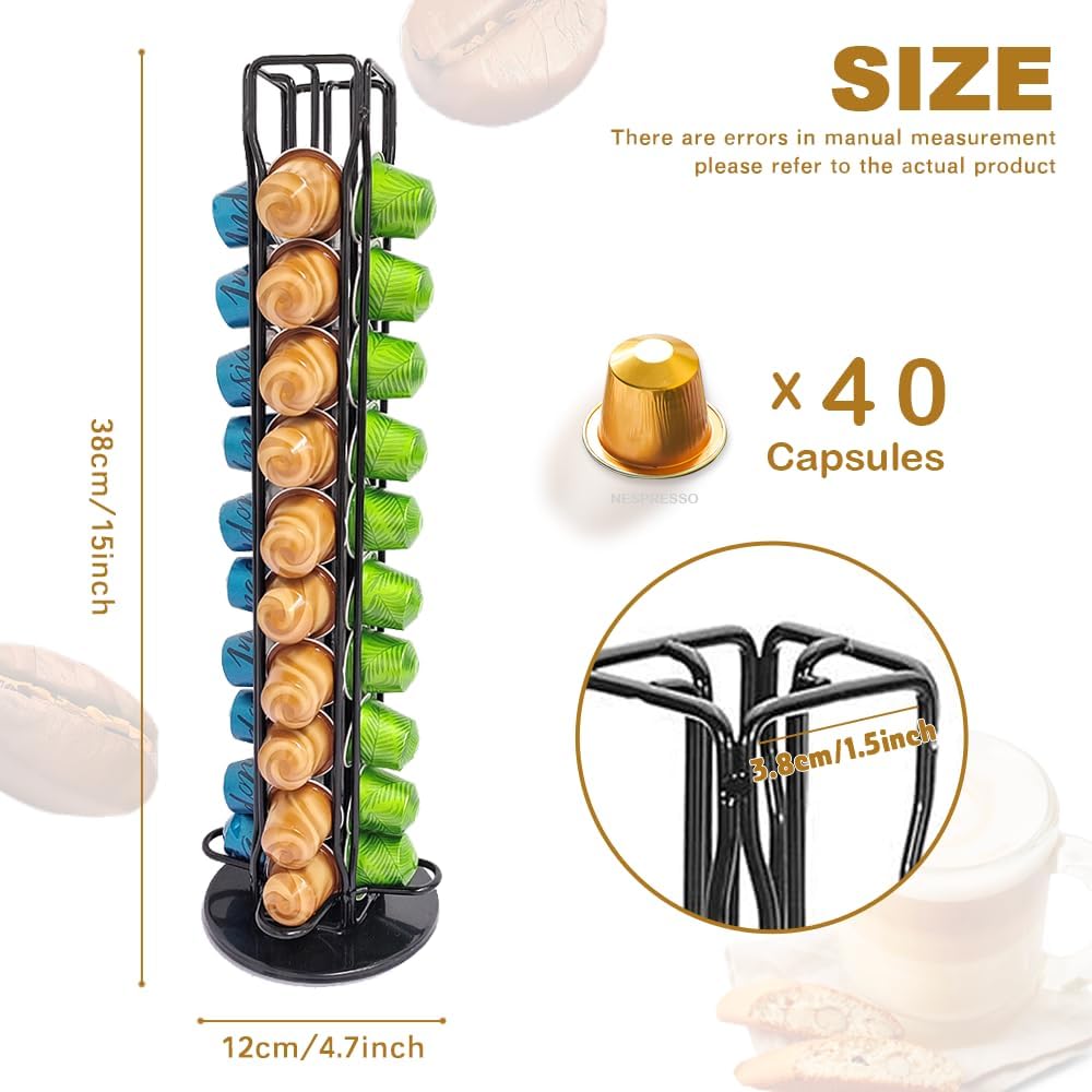 Premium 40 Pod Rotating Coffee Capsule Holder for Nespresso Pods