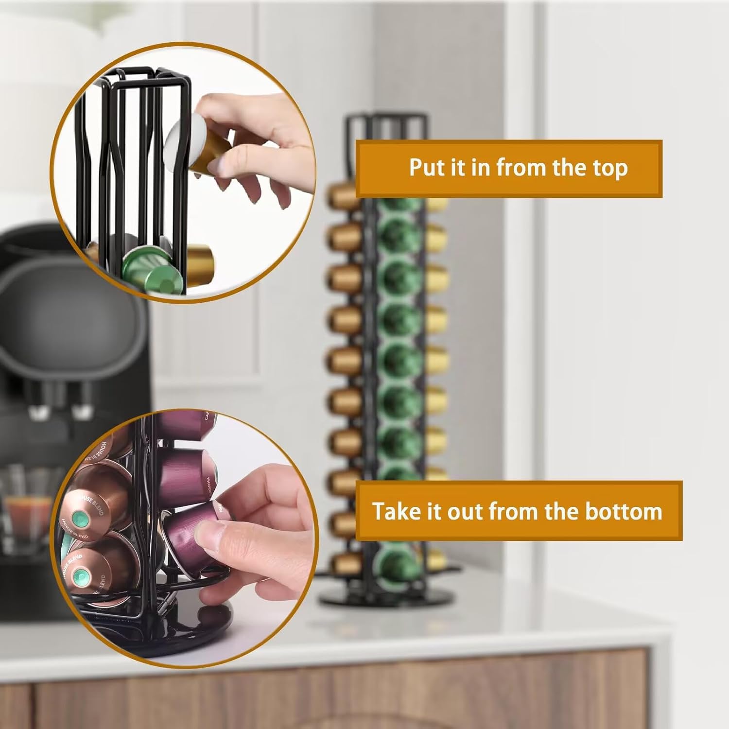Premium 40 Pod Rotating Coffee Capsule Holder for Nespresso Pods