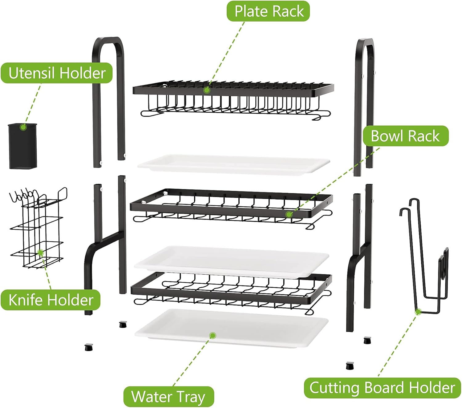 Premium 3-Tier Dish Drying Rack with Utensil & Cutting Board Holder